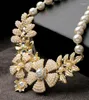 Pendant Necklaces Chic November Style Charm Gold Color Acrylic Glass Flower Simulated Pearl Beads Wedding Necklace