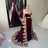 Abaya Kaftan robe de soirée avec surjupe train 2023 Vintage à manches longues velours Engament robes de bal appliques dentelle formelle Karakou algérien fête vestido de novia