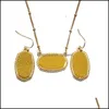 Earrings Necklace Designer Oval Drusy Druzy Dangle Jewelry Set Gold Plated Druse Choker Women Wedding Party Drop Delivery Sets Dh0Co