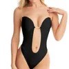 Body moldeador sin costuras para mujer, ropa moldeadora con cuello en V profundo, moldeador de cuerpo, entrenador de cintura sin espalda, corsé acolchado de realce para mujer