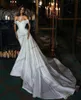 Hochzeitskleid Andere Kleider Elegantes Satin-Meerjungfrau-Kleid mit Überrock Perlen-Falten-Brautkleider Vestido De Novia Zweites EmpfangskleidAndere