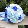 Bröllopsblommor Seashell Bouquet Artificial Silk Hydrangea Garden Bride Bouquets Blue Beach Starfish Brud Drop Delivery Party Even Dh5ZL