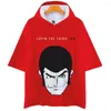 Męskie koszulki 2023 Lupin Trzeci anime z kapturem T-shirty Kobiety/mężczyźni moda moda 3D Tshirt krótkie rękaw