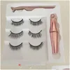 Ciglia finte 3 paia di ciglia magnetiche Addliquid Eyeliner Addtweezer Set per il trucco degli occhi Magnete 3D Naturale Riutilizzabile Nessuna colla necessaria Drop Dhrhk