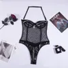 Sexy Set MIRABELLE Sensual Pu Leather Bodysuit Women Lace Exotic Costumes Hollow Out Halter Fishnet Bodycon Lingerie Zipper Body 230307