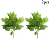 장식용 꽃 2pcs 인공 식물 줄기 7 가닥 가짜 잎 녹색 홈 오피스 파티 정원 웨딩 장식