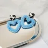 Boucles d'oreilles pendantes douces et fraîches Y2k, pendentif en forme de cœur d'amour creux en peluche bleue, mode coréenne, boucles d'oreilles à rayures de vache mignonnes, bijoux Harajuku pour femmes