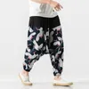 Men's Pants 2023 Summer Chinese Style Cotton Linen Printed Loose Ethnic Thai Bloomers Sweatpants Large Size Hip Hop