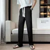 Men's Pants New Men's Ice Silk Trousers Solid Color MidWaist Loose Breathable StraightLeg Pleated Drape Trousers Man Drawstring Sweatpants Z0306