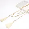 Pendant Necklaces 2023 Crystal Jewelry White Natural Stone Beige Beads Multilayer Necklace Double Tassel