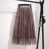 Skirts Mesh Lace Long Womens Autumn Winter Multi-size High Waist A-line Pleated Female Streetwear Casual Midi Skirt 2023