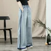 Frauen Jeans 2023 Frühling Sommer Korea Mode Frauen Hohe Taille Baumwolle Denim Breite Bein Hosen Seite Streifen Design Casual lose