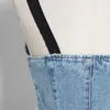 Kadın Tankları Camis Twotwinstyle Seksi Patchwork Denim Kadınlar Üstler Kare Yaka Kişisi Spagetti Kayış Tunik Kafes Hit Renk Yelekleri Kadın 230307