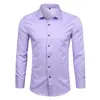 Koszulki męskie purpurowe męskie bambusowe sukienki z włókna koszuli szczupła dopasowana Chemise Homme non Iron Care Formal Shirt dla mężczyzn 230307