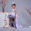 Abiti da ragazza abito floreale in raso Lilac Stupido Principessa Cute High Style Little Party Recamion Prima Comunione Abito