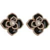 Charm Classic Black Camellia Flower Pearl Stud Earrings For Woman Elegant Korean Fashion Jewelry Wedding Party Girl's Sexy Accessories G230307