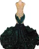 Arabo Aso Ebi Emerald Green Evening Dresses Sheer Lace Velvet Verchetto Mermaid Riception Reception Birthing Gouns