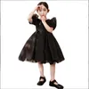 Robes de fille noir luxe fleur à manches courtes col rond robe pour enfants robe de fête formelle bébé