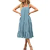 Casual Dresses Rteyno Women Midi Tank Dress Summer ärmlös Solid Color Loose Ruffle Tiered Beach med fickor