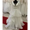 Simple A Line Wedding Dress Multilayered Ruffles Bridal Gowns Long Sleeves V Neck Back Lace-Up Robe De Mariee 328 328