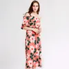 Feestjurken plus size womne's één woord kraag lange jurk bohomia bloem print maixi mode tuniek boho eving vestido