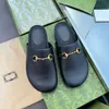 NewDesigner Women Couple Muggles Slippers Printed Baotou Flat Sandals Leather Metal Outdoor Beach Shoes