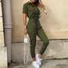 Kombinezony damskie Pajacyki damskie Casual List Kombinezon z nadrukiem 2023 Lato Głębokie V Neck Koszula z guzikami Kombinezony z krótkim rękawem Office Lady One Pi