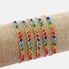 أساور سحر 5pcs Boho العرقية حبل القطن سوار يدوي النساء الصداقة مع حبة الزجاج لمحبي سيرفر محظوظ العشب