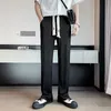 Men's Pants New Men's Ice Silk Trousers Solid Color MidWaist Loose Breathable StraightLeg Pleated Drape Trousers Man Drawstring Sweatpants Z0306