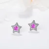 Stud Earrings Sole Memory Korean Sweet Five-pointed Star Pink Crystal Silver Color Personality Fashion Female SEA409