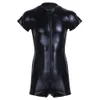 Sexig set mens pu läder bodysuit med dragkedja trosor man jumpsuit klubbkläder leotard exotiska underkläder gay clubw 230307