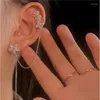 Backs Earrings 2023 Fashion Silver Color Flower Heart Butterfly Clip For Women Simple Fake Cartilage Long Tassel Ear Cuff Jewelry