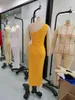 Casual jurken vrouwen elegante outfits een schouder hoge spleet trekkoord uitsnede geribbelde maxi jurk zomer