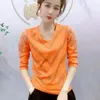 Women's T Shirts Women Summer T-shirt 2023 Female Long Sleeve Elastic Tshirt Ladies Slim Fashion Lace Gauze Net Drill Tops