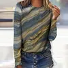 Kvinnors blusar 2023 Spring Casual marmor randig tryck glänsande blus Kvinnor Elegant O Neck Patchwork Office Shirt Autumn Long Sleeve Top