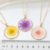 Pendant Necklaces Fashionable Bohemian Natural Dry Flower Transparent Round Resin Necklace Color Eternal Life Clavicle Chain