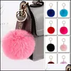 Teclado anéis de chave POM POM POM Soft Faux Rex Rabbit Ball Car Car Pompom Plowchains Keys Gold Keys Holder Women Bag Jóias Dr Dhc1m