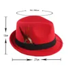 wide brim hats fedoras for man women秋冬ユニセックスピュアカラーフェザージャズハットチャポーポールレフェム