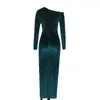 Ethnic Clothing African Dresses Women Bodycon Green Christmas Party Velvet Winter Feather Shiny Evening Sheath Sexy Night Dress