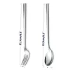 Dinnerware Sets 4pcs Korean Long-handled Fork Soups Stainless Steel Dinner Cutlery Soup Round Suit Adult 8.5''