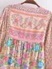 Camicette da donna Happie Queens Donna Vintage Rosa Stampa floreale Nappa Sciolto Boho Lady Cravatta al collo Manica lunga Beach Bohemian Camicie Blusas