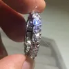 Cluster Rings 925 Silver Engagement Wedding for Women Pave Seting Full Cushion Cut Stone Simulated Diamond Eternity Band Ring Set