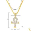 Collares pendientes Hombre Egipcio Ankh Clave de la vida Collar Conjunto Bling Iced Out Cross Mini Gemstone Gold Sier Cadena para mujeres Hip Hop J Dhadx