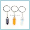 Key Rings Healing Reiki Chakra Carved Hexagon Natural Stone Pendant Keychain Crystal Chakras Quartz Chains Jewelry Accessories Drop D Dhjh9