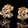 Stud Earrings Classic 585 Purple Gold Plated 14K Rose Shining Star Ear Studs Elegant And Delicate For Women Evening Jewelry