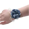 Bröllopsblommor Beautif Silk Ribbon Colorf Wrist Flower Bride Bridesmaids Cors Bridal Bouquets Women Artificial Drop Delivery Party Dhest