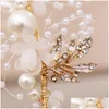 Headpieces Gold Flower Pearl Headband Tiara Crown Wedding Bridal Princess Headbands Hair Jewelry Crystal Accessories Bride Headdress Dhq3L