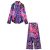 Women's Sleepwear Casual Summer Suit Flowing Print Loose Sleepwear Women 2 Piece Long Sleeve Wide Leg Pants Women Pajamas Set Vintage Streetwear 230307