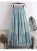 Skirts Casual Womens Elastic High Waist Medium Long Slim A-line Folds Midi Skirt Female Vintage Solid Color Office