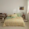 Bedding Sets Korean Simple Cotton Set Plaid Flower Duvet Cover Pillowcase Solid Color Bed Sheet Four-piece Striped Quilt